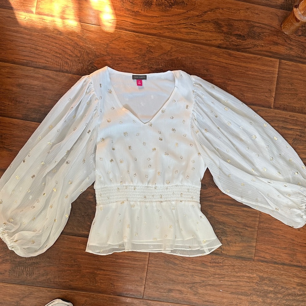 Vince Camuto White Blouse with Gold Details